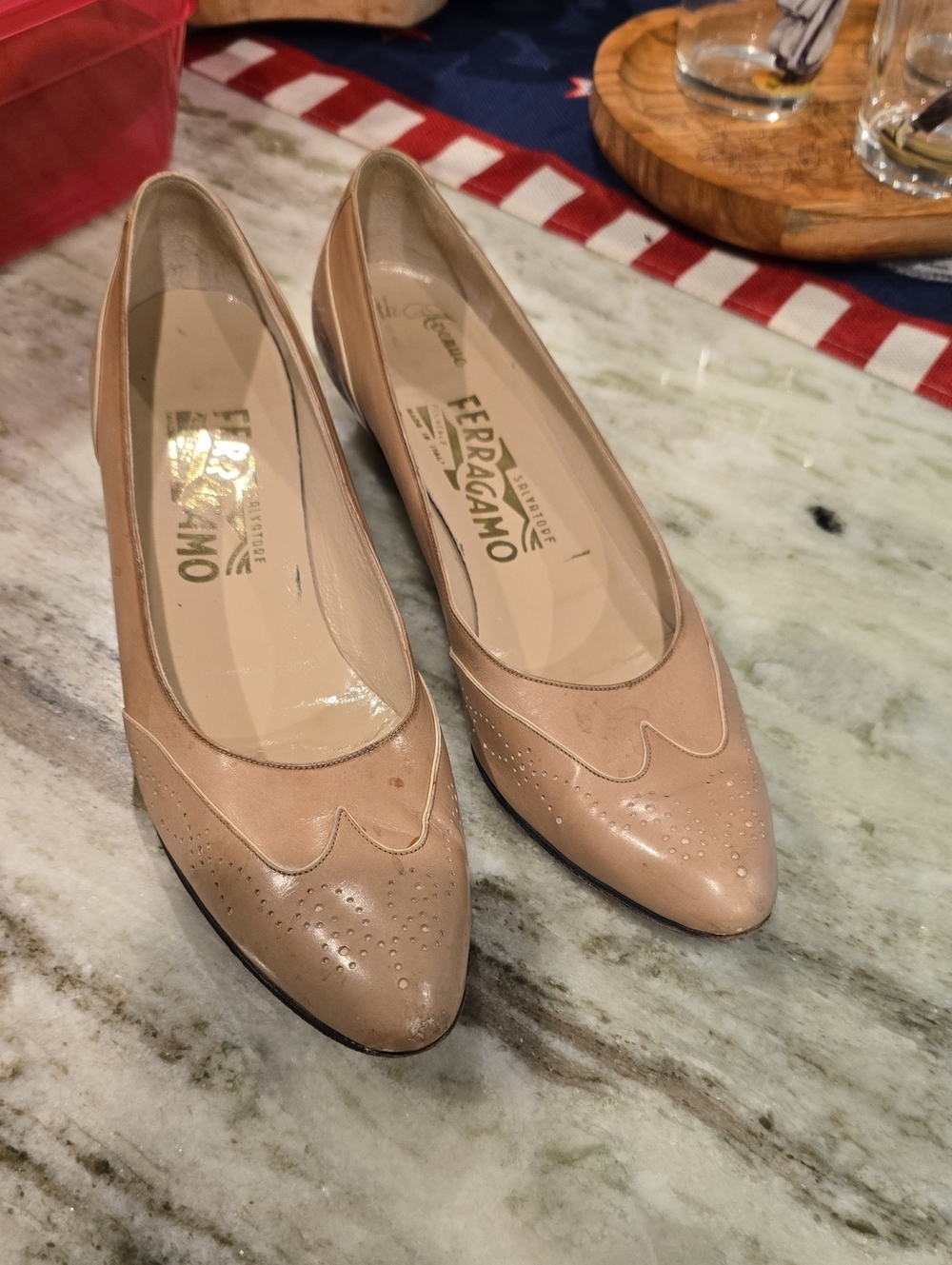 Salvatore Ferragamo Beige Patent Leather Pointed Flats